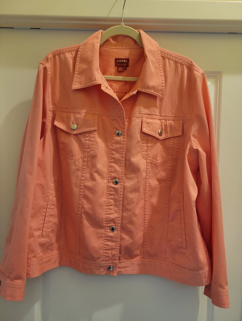 Chaps Women's Coral Pink Button-Front Jean Jacket 2X - Picture 3 of 9